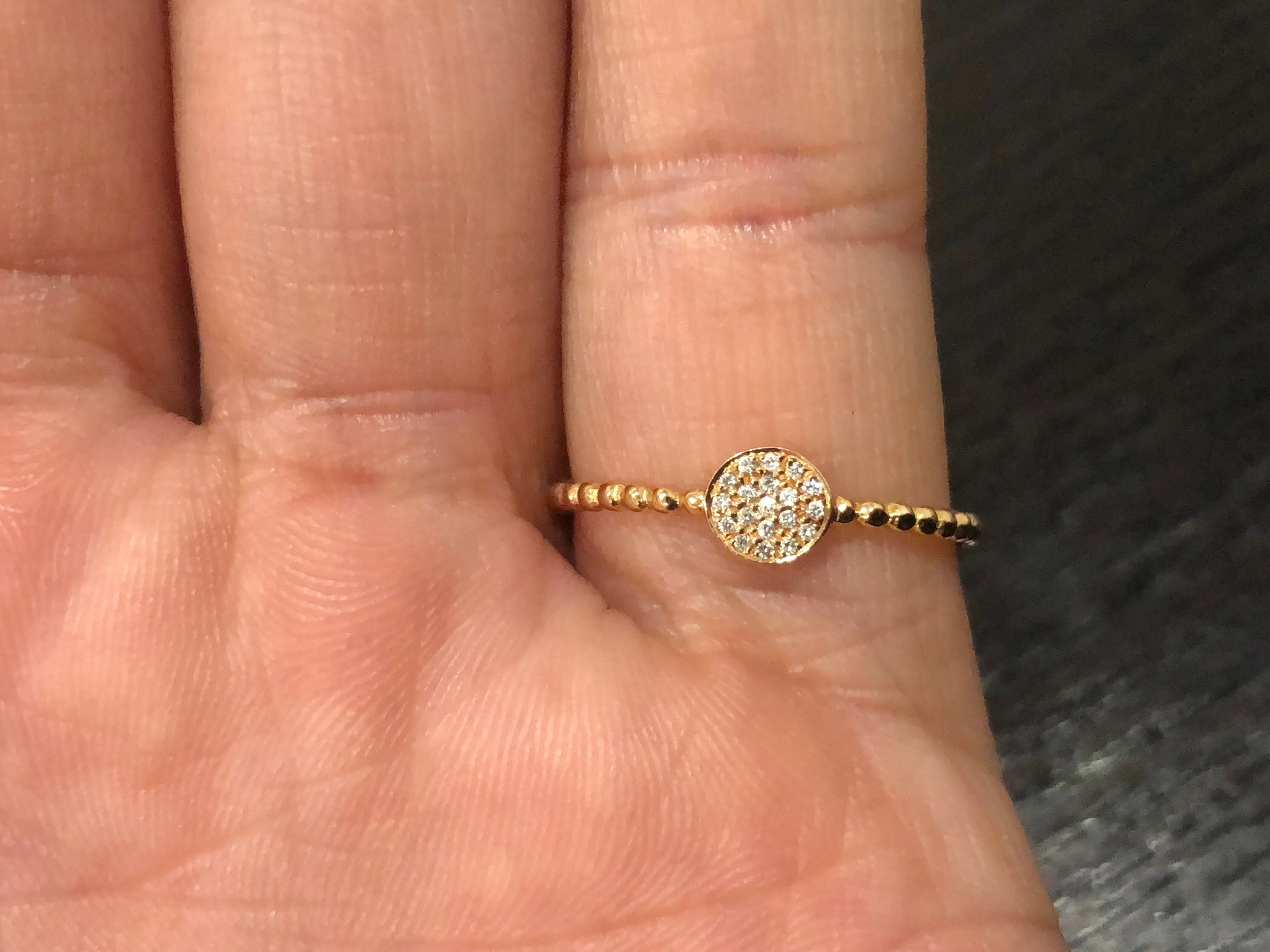 Gold Diamond Pave Disk Ball Bead Signet Ring