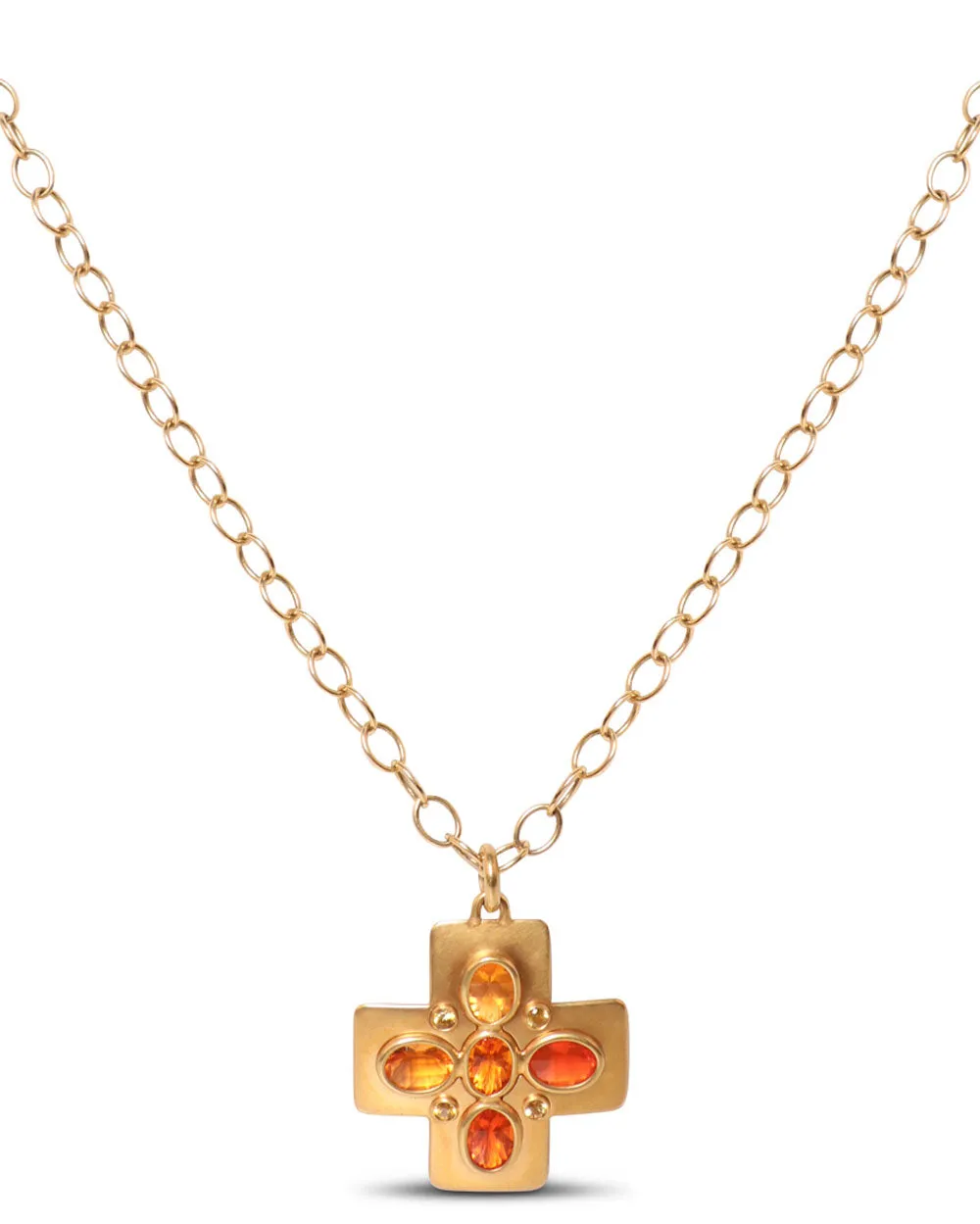 Gold Fire Opal Cross Chain Necklace