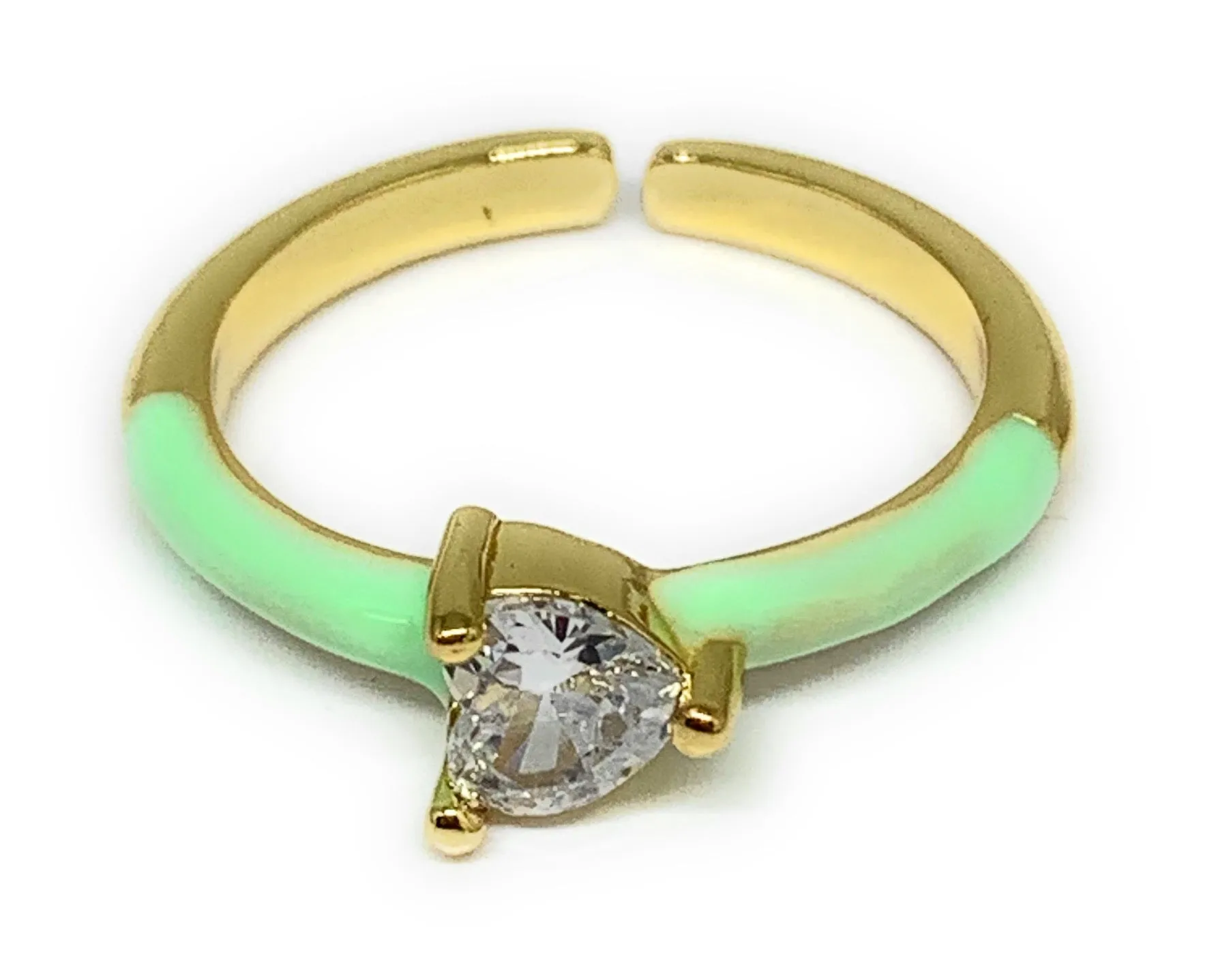 Gold Plated Adjustable Colorful CZ Ring Anillo (WHITE, YELLOW, ORANGE, TURQUOISE, PINK, LIGHT GREEN)