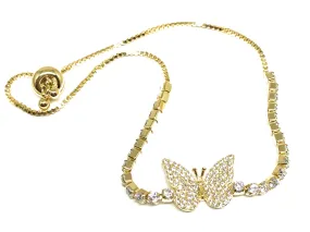 Gold Plated Butterfly Charm CZ Adjustable 9 inch Tennis Bracelet