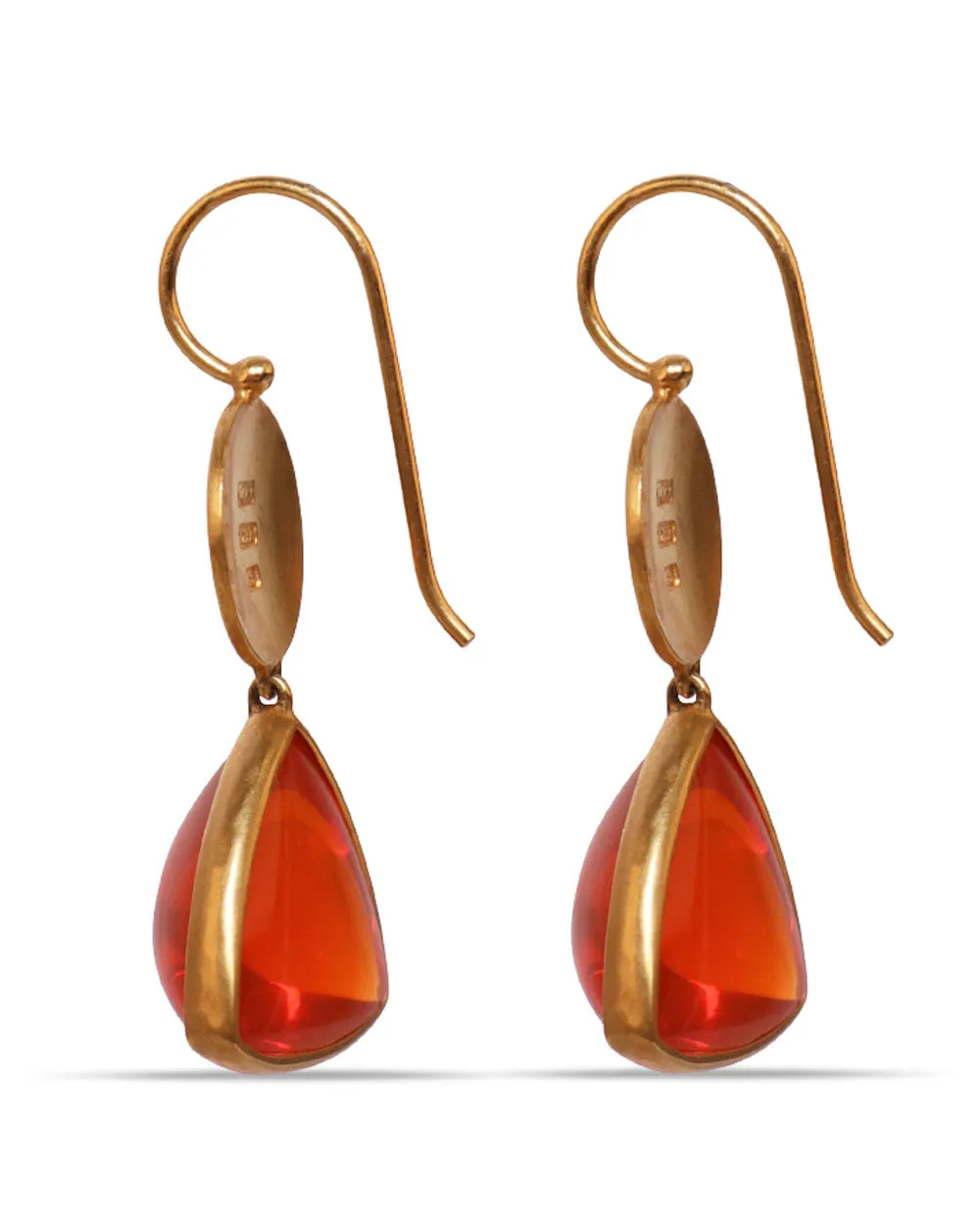 Gold Sundisc and Fire Opal Trillion Earrings