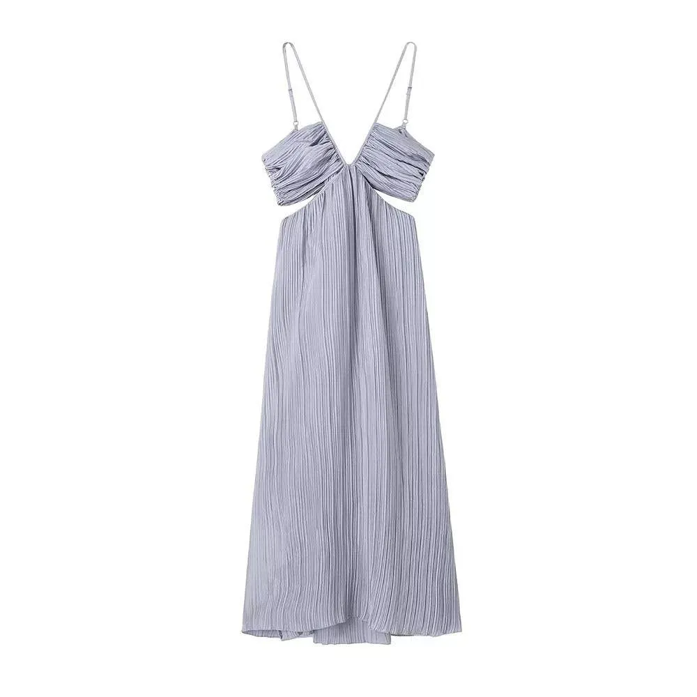 Gray Pleated Cutout Dress