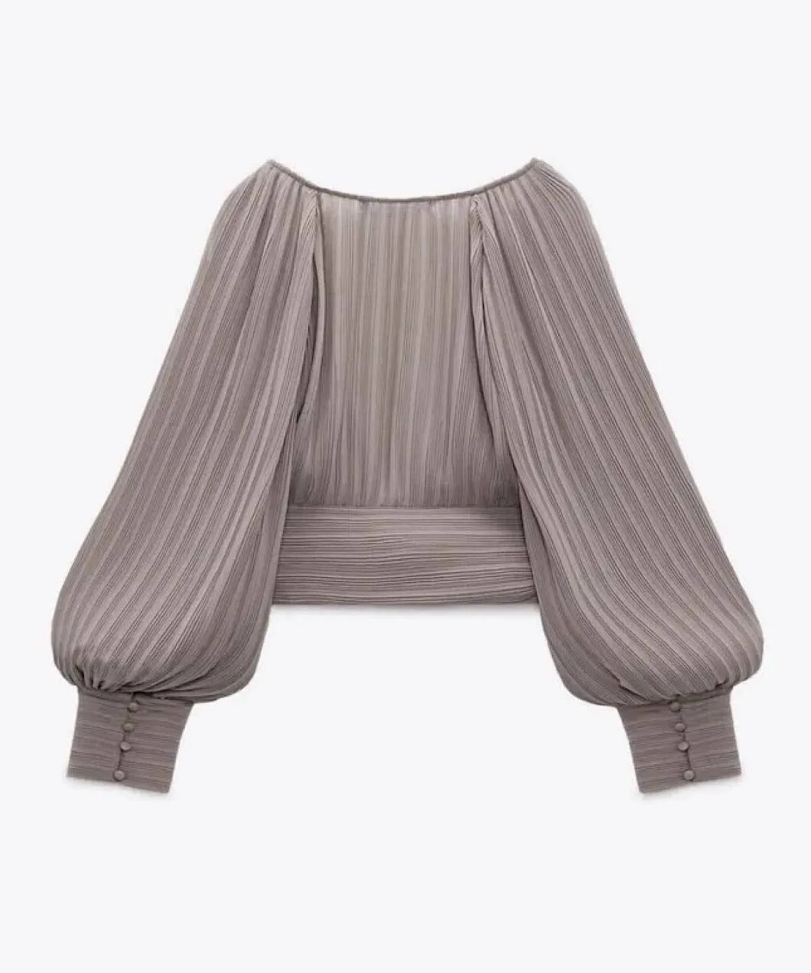 Gray Pleated Knotted Long Sleeve Top