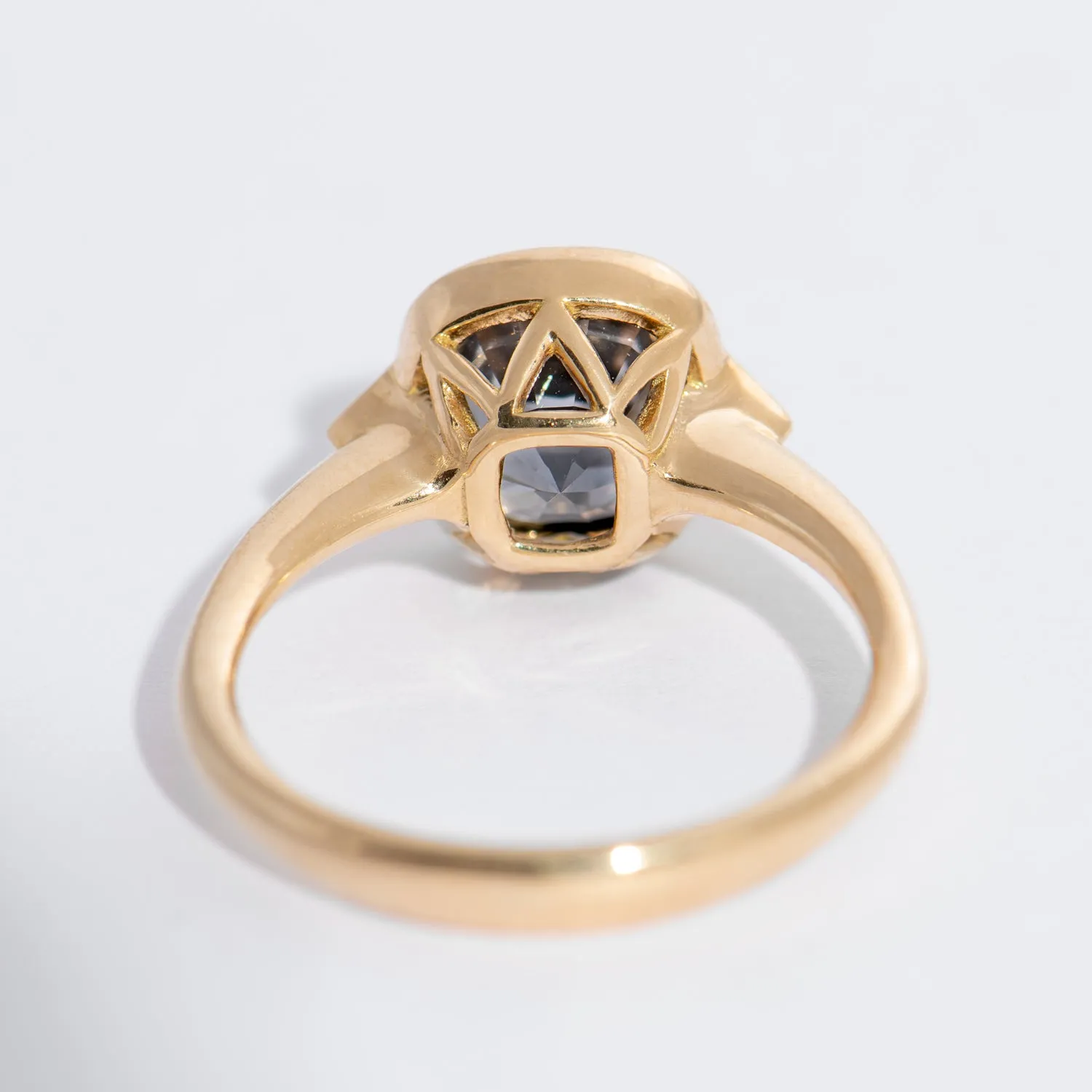 Gray Spinel Engagement Ring with a Golden Zigzag Setting - OOAK