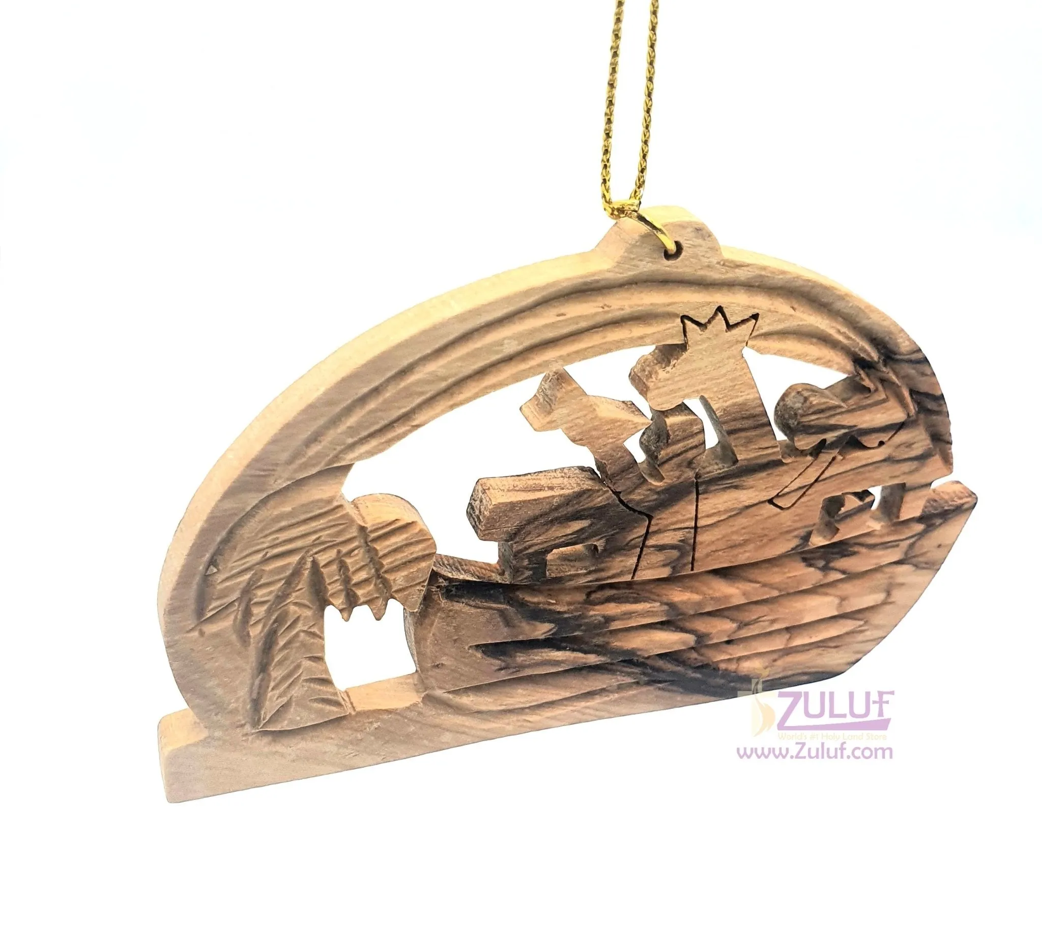 Hand-Crafted Olive Wood Noah's Ark Ornament – Cherished Christian Narrative & Ethical Fair Trade Creation - Zuluf ORN033