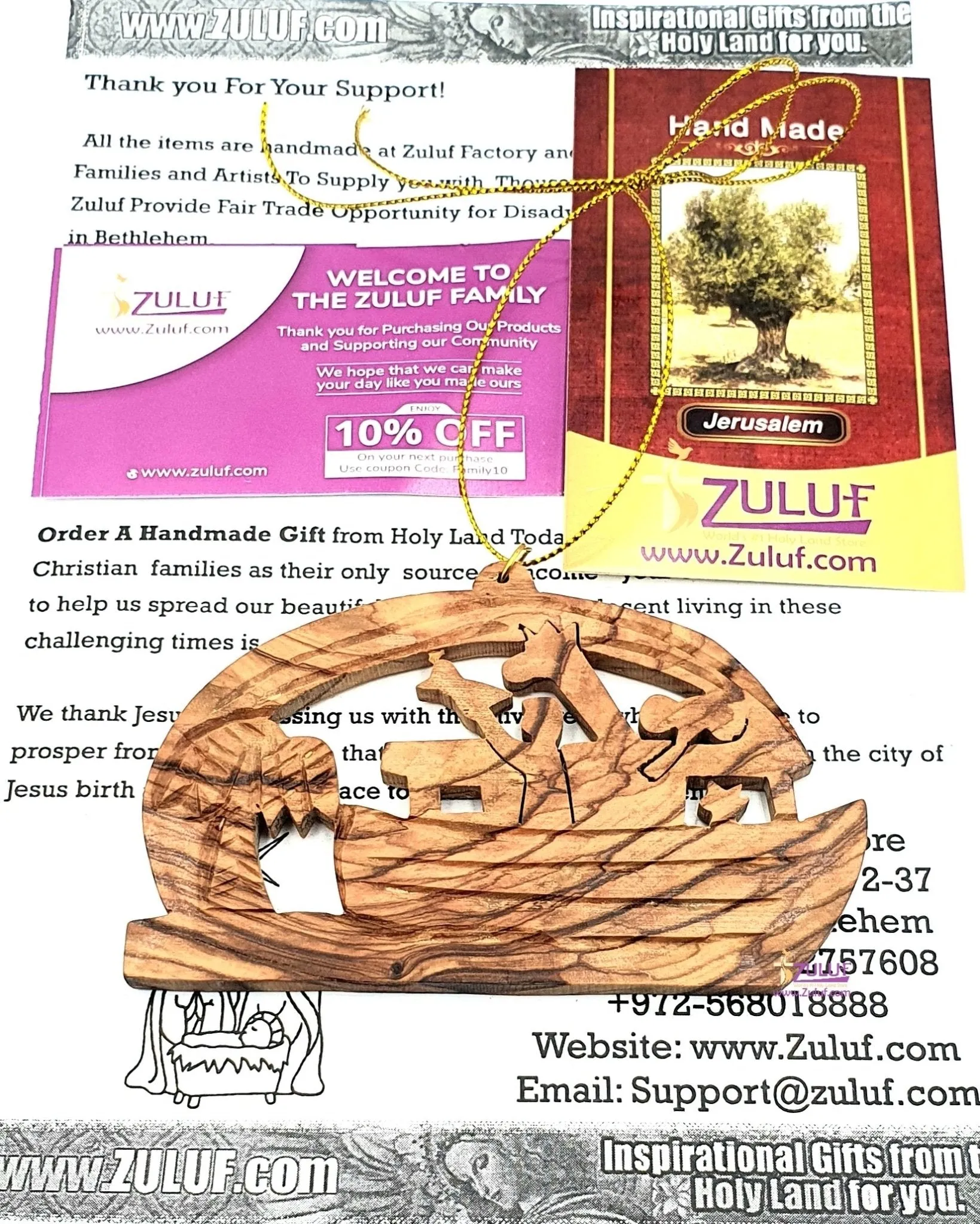 Hand-Crafted Olive Wood Noah's Ark Ornament – Cherished Christian Narrative & Ethical Fair Trade Creation - Zuluf ORN033