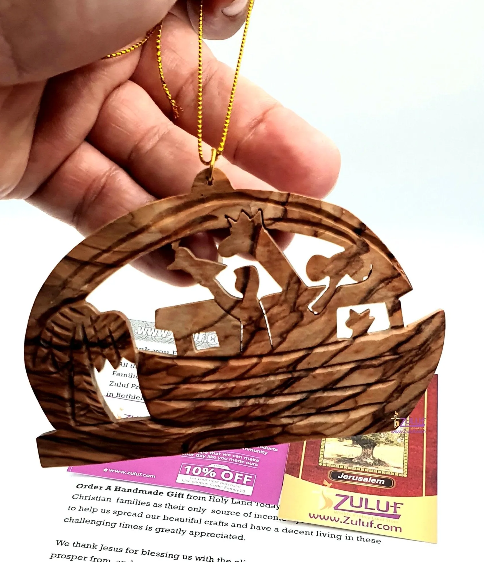 Hand-Crafted Olive Wood Noah's Ark Ornament – Cherished Christian Narrative & Ethical Fair Trade Creation - Zuluf ORN033