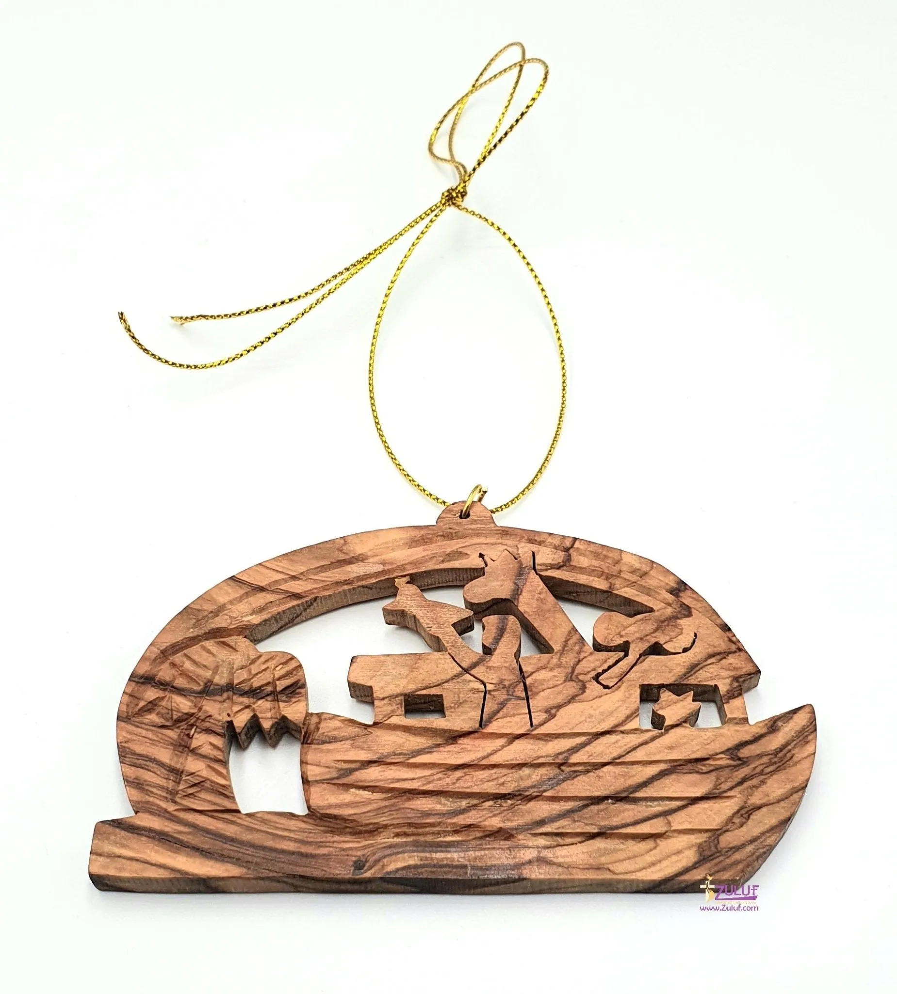 Hand-Crafted Olive Wood Noah's Ark Ornament – Cherished Christian Narrative & Ethical Fair Trade Creation - Zuluf ORN033