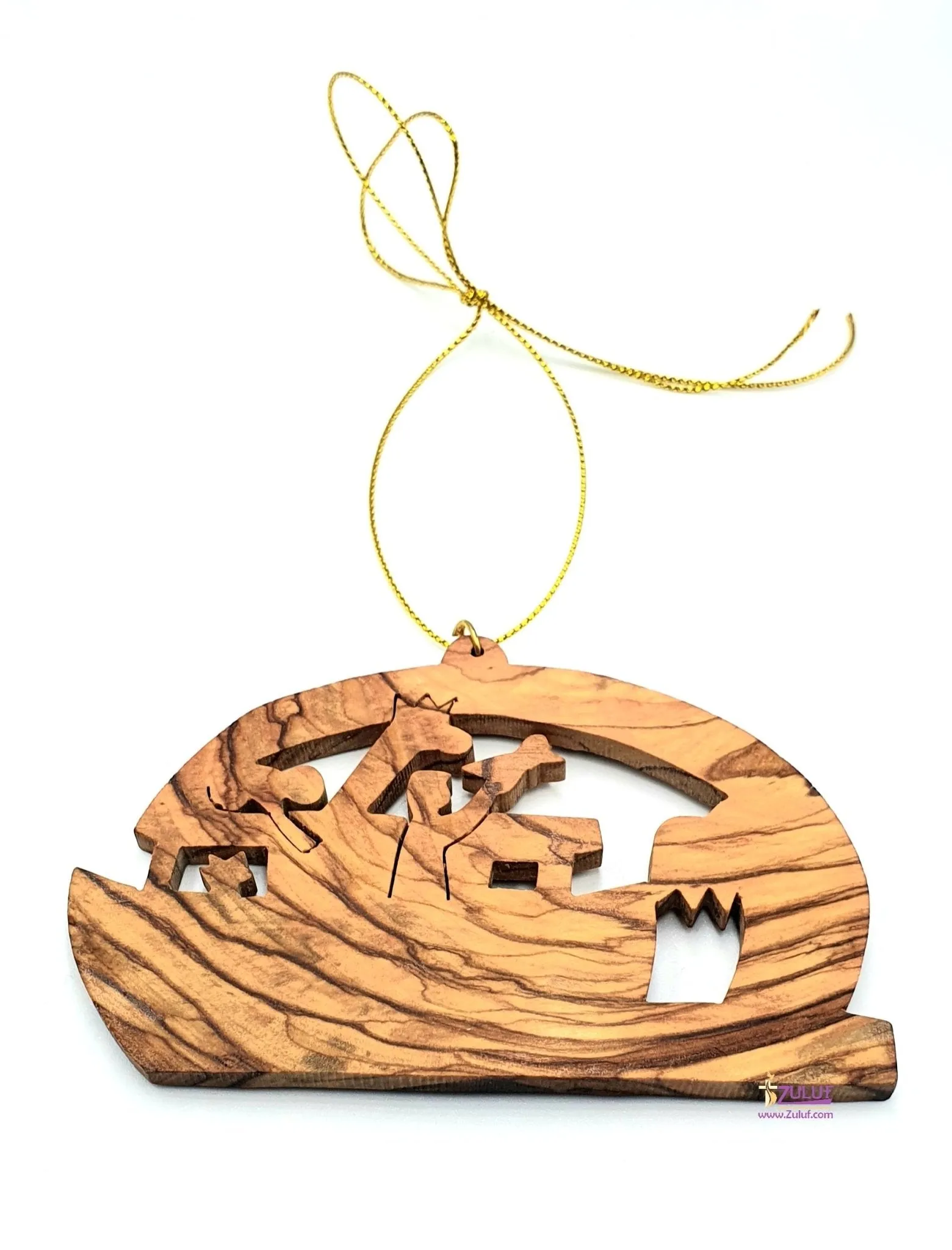 Hand-Crafted Olive Wood Noah's Ark Ornament – Cherished Christian Narrative & Ethical Fair Trade Creation - Zuluf ORN033