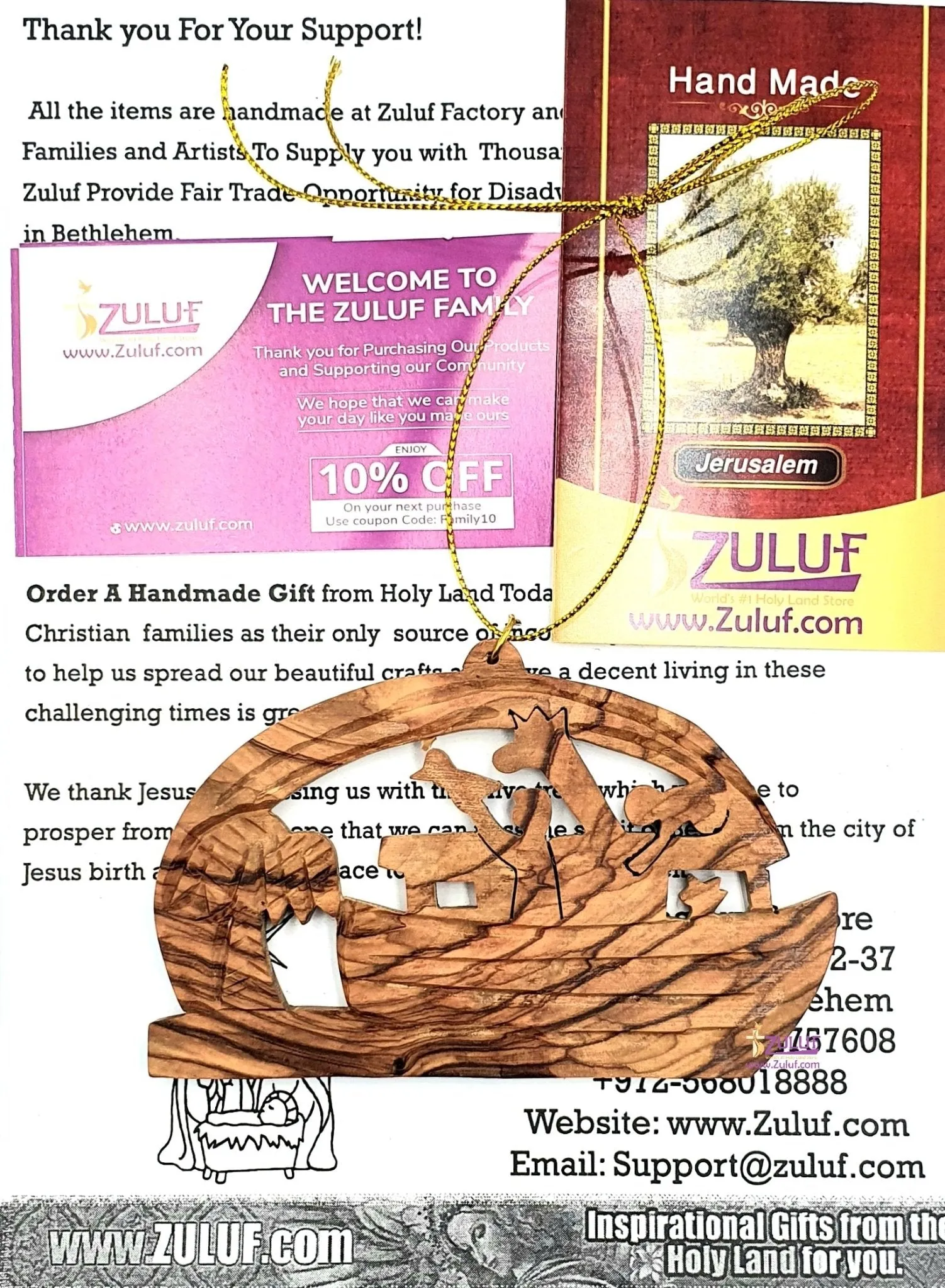 Hand-Crafted Olive Wood Noah's Ark Ornament – Cherished Christian Narrative & Ethical Fair Trade Creation - Zuluf ORN033