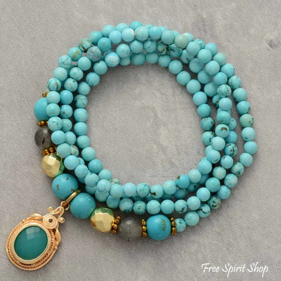 Handmade Turquoise & Labradorite Yoga Bead Bracelet / Necklace