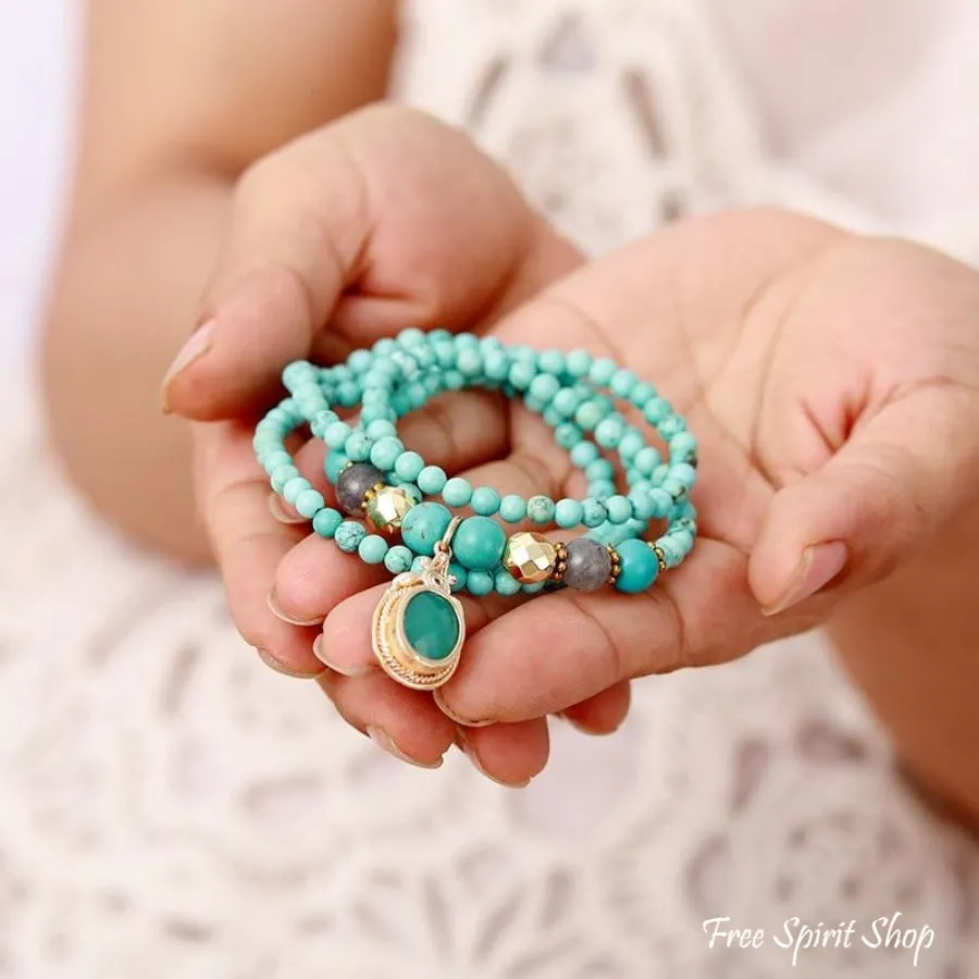 Handmade Turquoise & Labradorite Yoga Bead Bracelet / Necklace