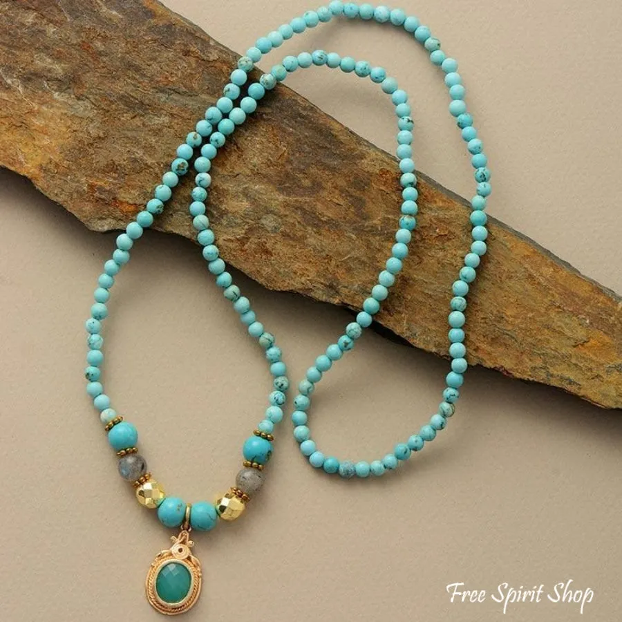 Handmade Turquoise & Labradorite Yoga Bead Bracelet / Necklace