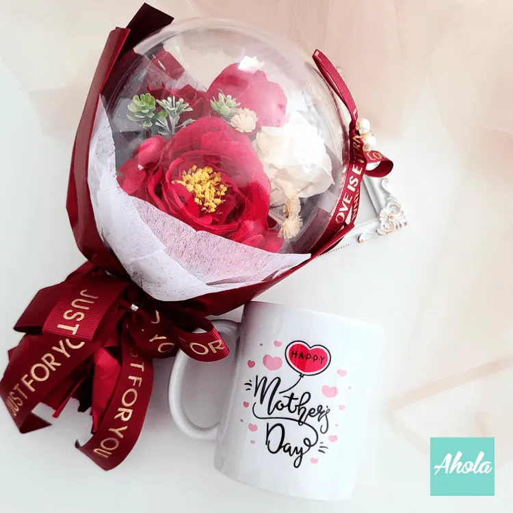 【Happy Mother's Day】Silk/Soap Flowers Bubble ball Box Cup Set 絹/香皂花氣球花配母親節快樂陶瓷杯禮袋套裝