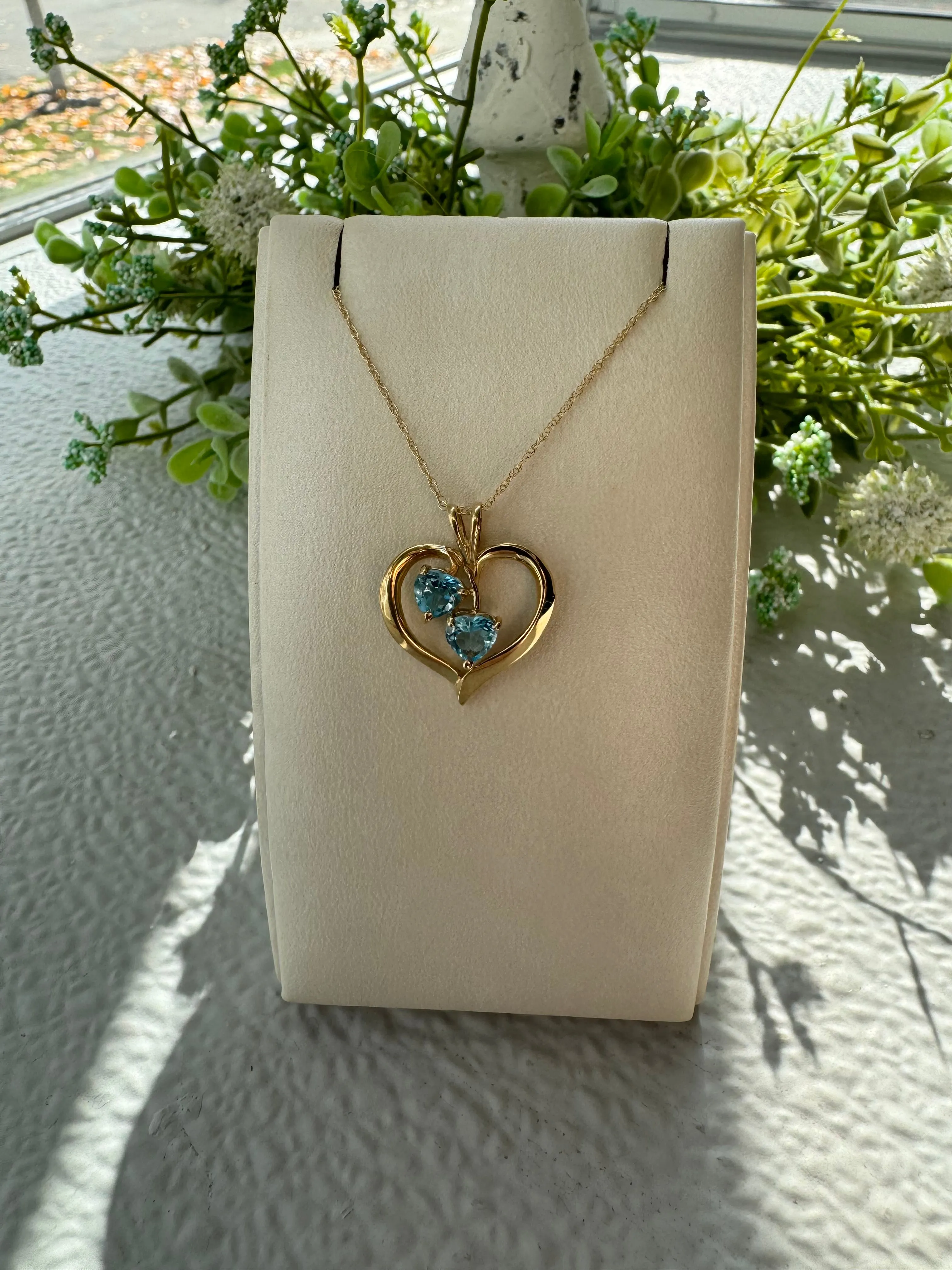 Heart pendant Necklace with Blue Topaz Hearts