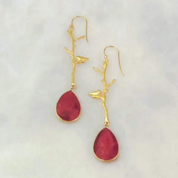 Ibon on Branches with Ruby Double Drop Earrings