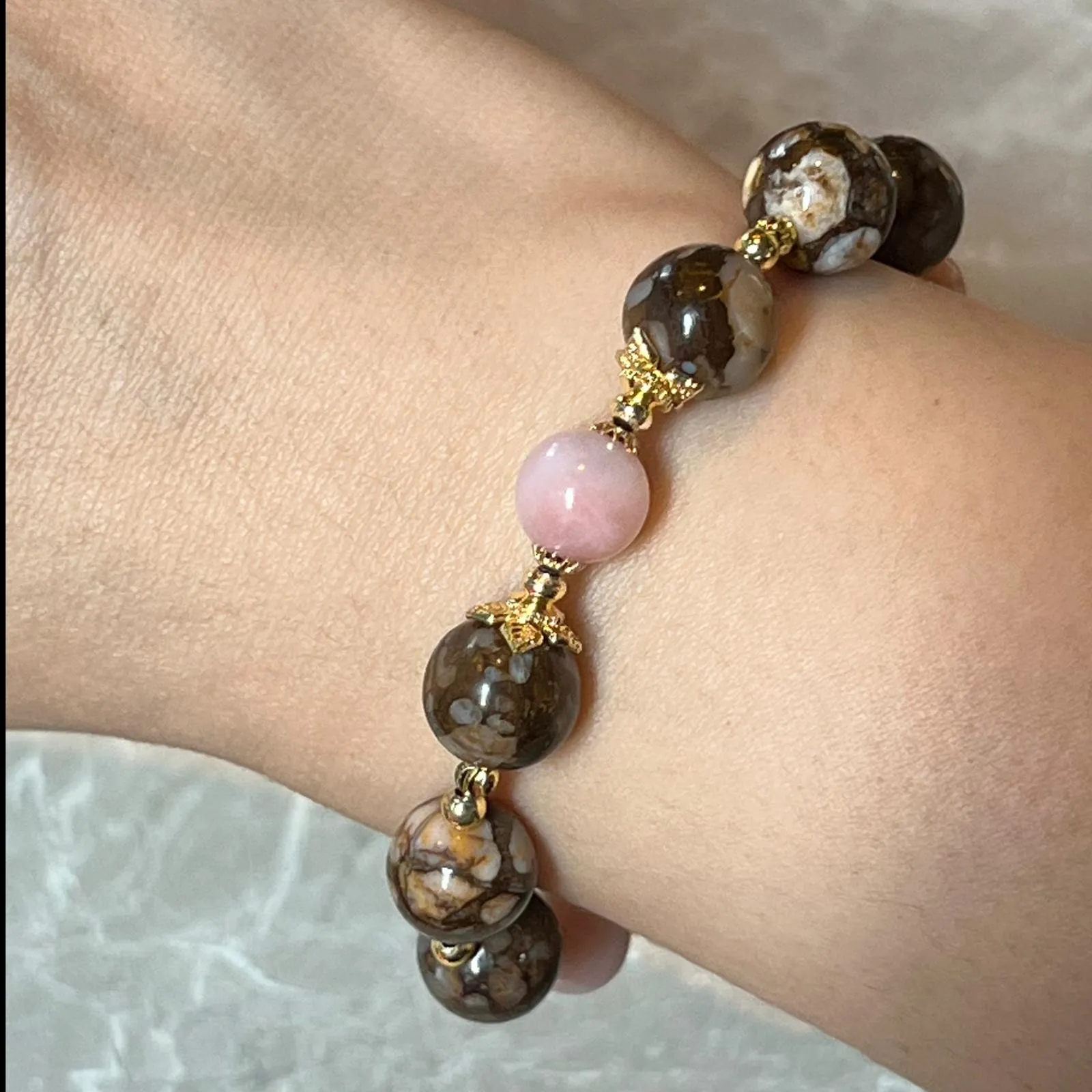 Ironstone Boulder Opal & Pink Opal Bracelet