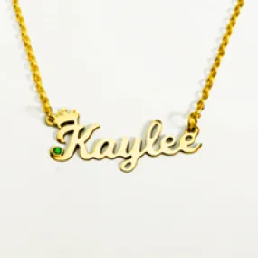 JBSA6NSTCG - Personalized Gold Stainless Steel Crown Name & Birthstone Necklace