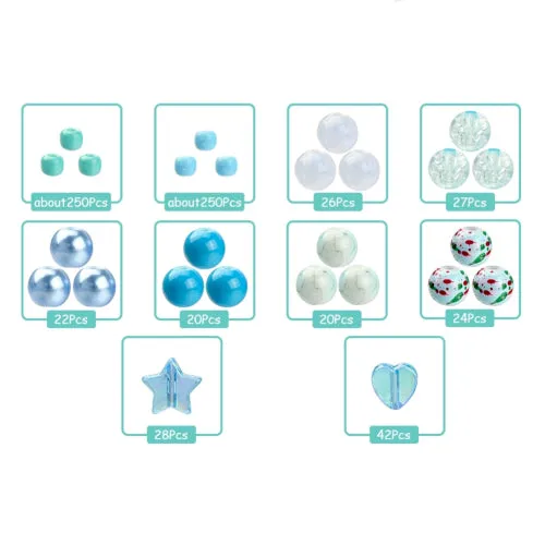 Jewelry Making Kit, Blue, Round, Hearts, Stars, Acrylic And Glass Beads