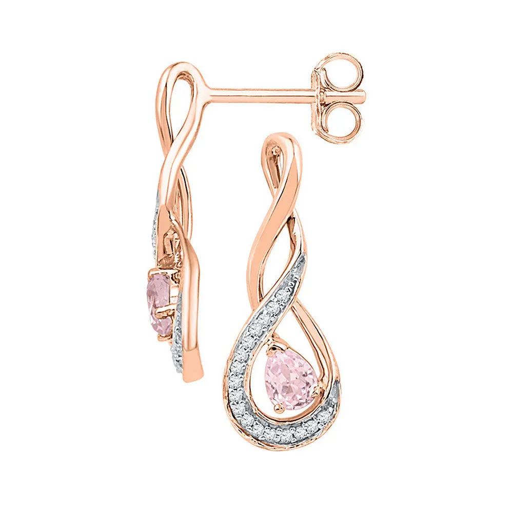 Keene Jewelers 10kt Rose Gold Womens Pear Morganite Diamond Twist Fashion Earrings 1/3 Cttw