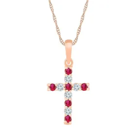 Keene Jewelers 10kt Rose Gold Womens Round Lab-Created Ruby Cross Pendant 3/8 Cttw