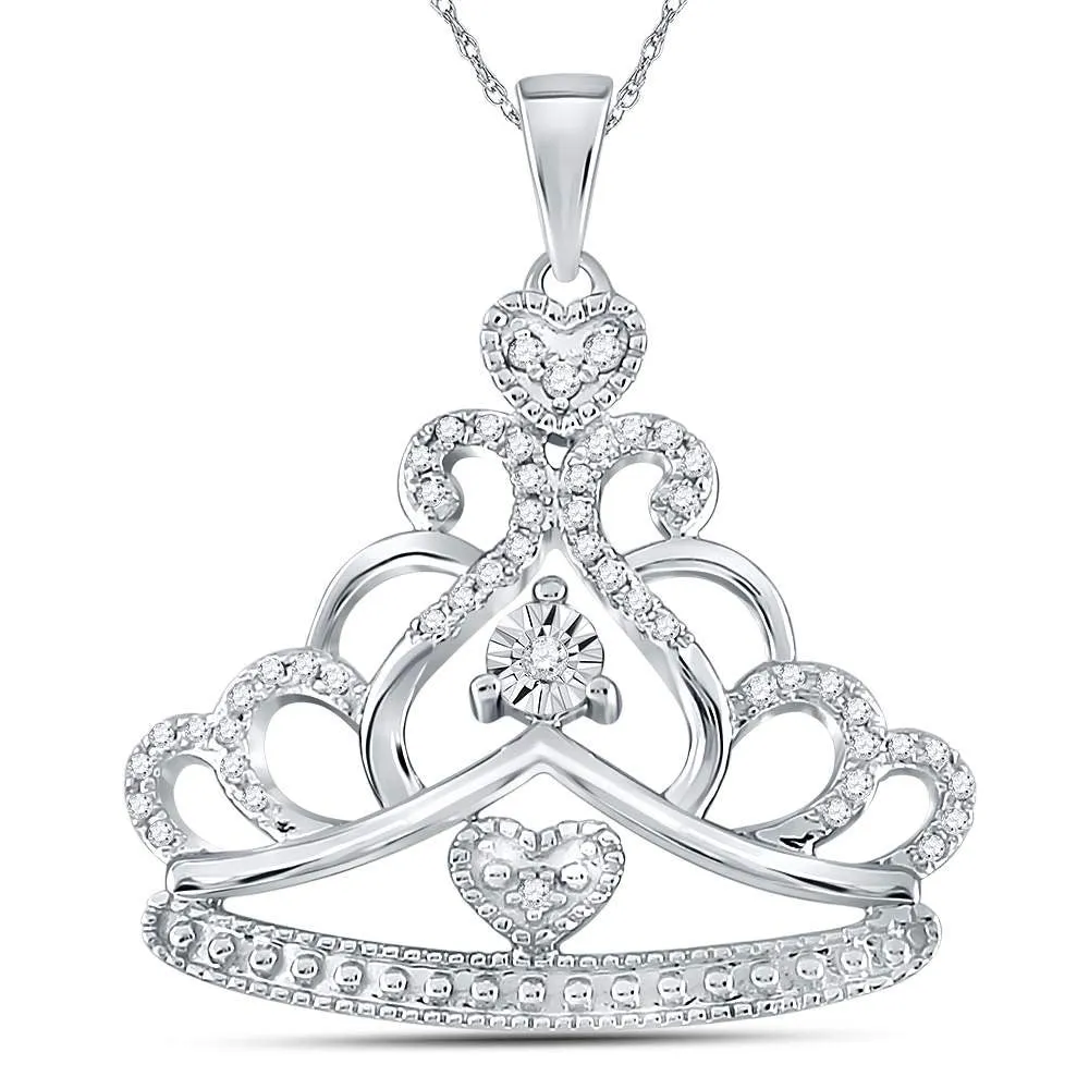 Keene Jewelers 10kt White Gold Womens Round Diamond Crown Tiara Fashion Pendant 1/6 Cttw