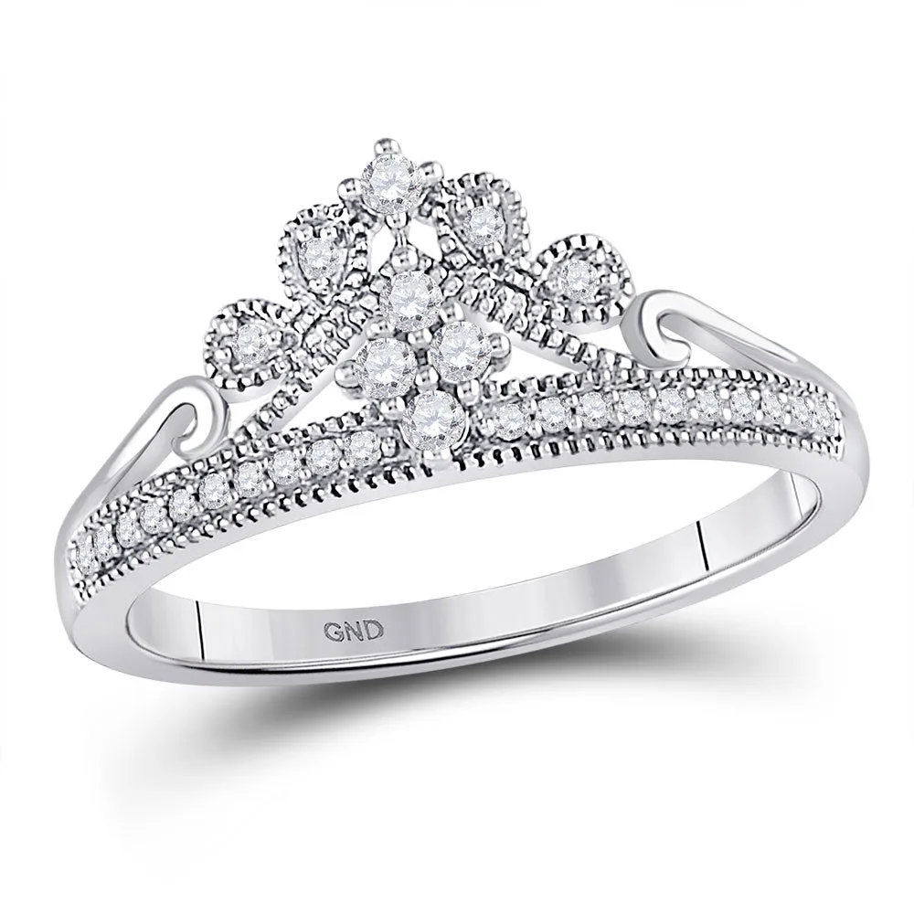 Keene Jewelers 10kt White Gold Womens Round Diamond Crown Tiara Fashion Ring 1/6 Cttw