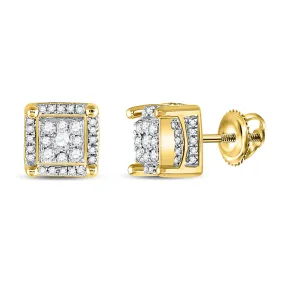 Keene Jewelers 10kt Yellow Gold Mens Round Diamond Fashion Cluster Earrings 1/2 Cttw