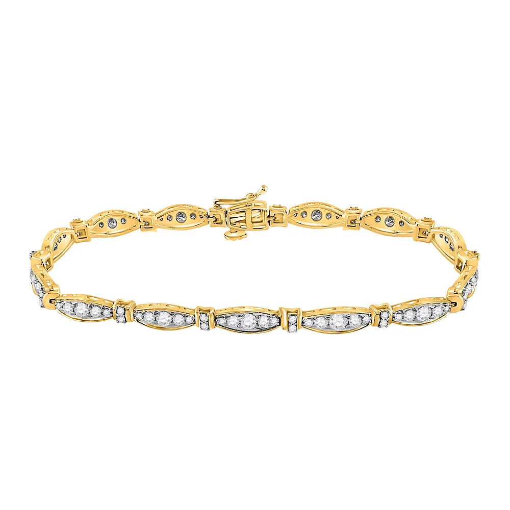 Keene Jewelers 10kt Yellow Gold Womens Round Diamond Link Fashion Bracelet 2 Cttw