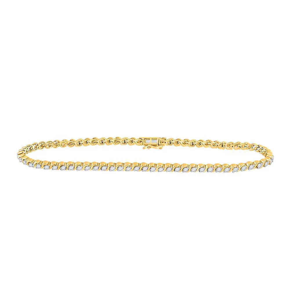 Keene Jewelers 10kt Yellow Gold Womens Round Diamond Tennis Bracelet 1 Cttw