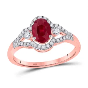 Keene Jewelers 14kt Rose Gold Womens Oval Ruby Solitaire Diamond Ring 1-5/8 Cttw