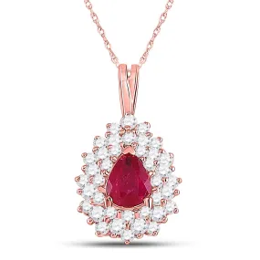 Keene Jewelers 14kt Rose Gold Womens Pear Ruby Diamond Teardrop Pendant 3/4 Cttw