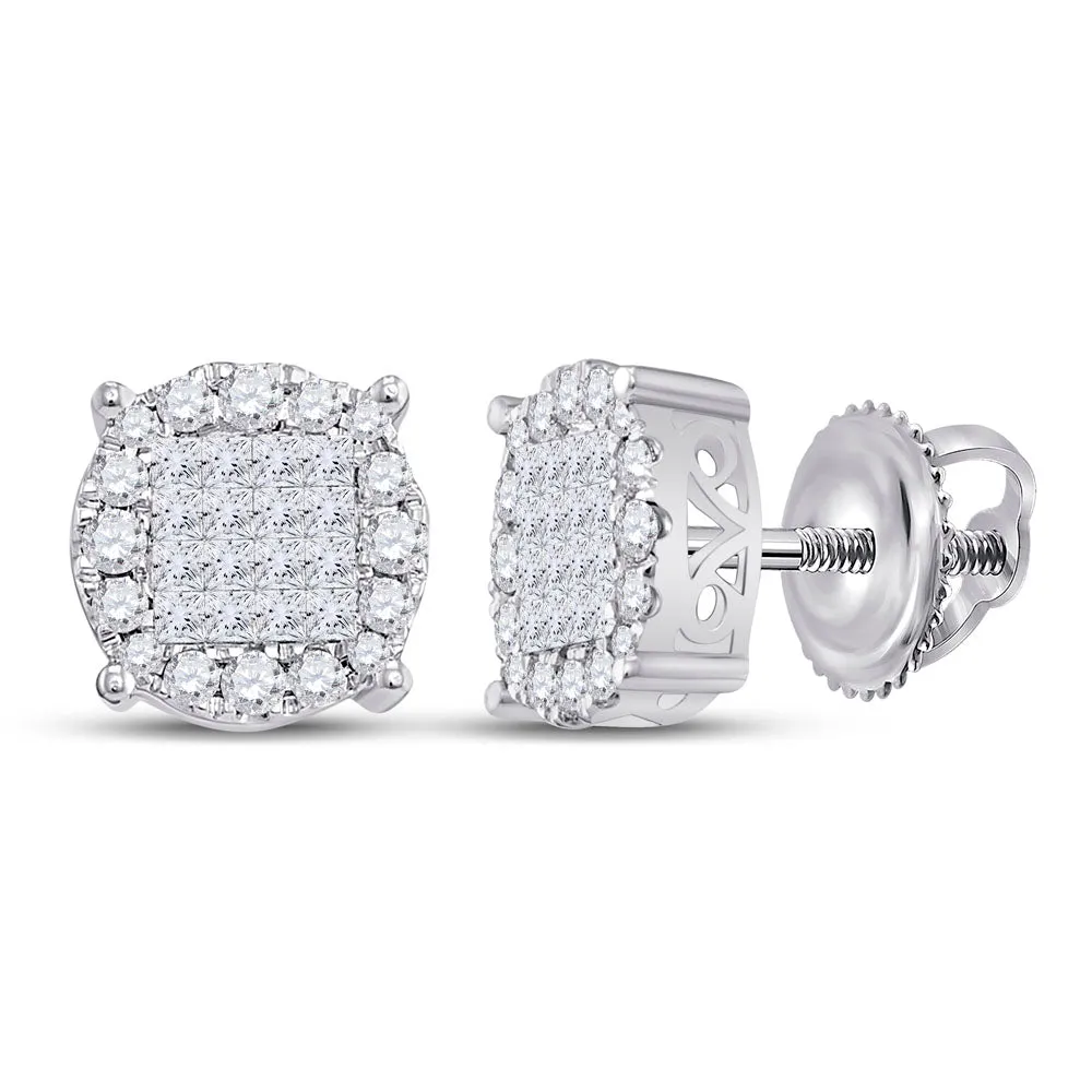 Keene Jewelers 14kt White Gold Womens Princess Diamond Fashion Cluster Earrings 1/2 Cttw