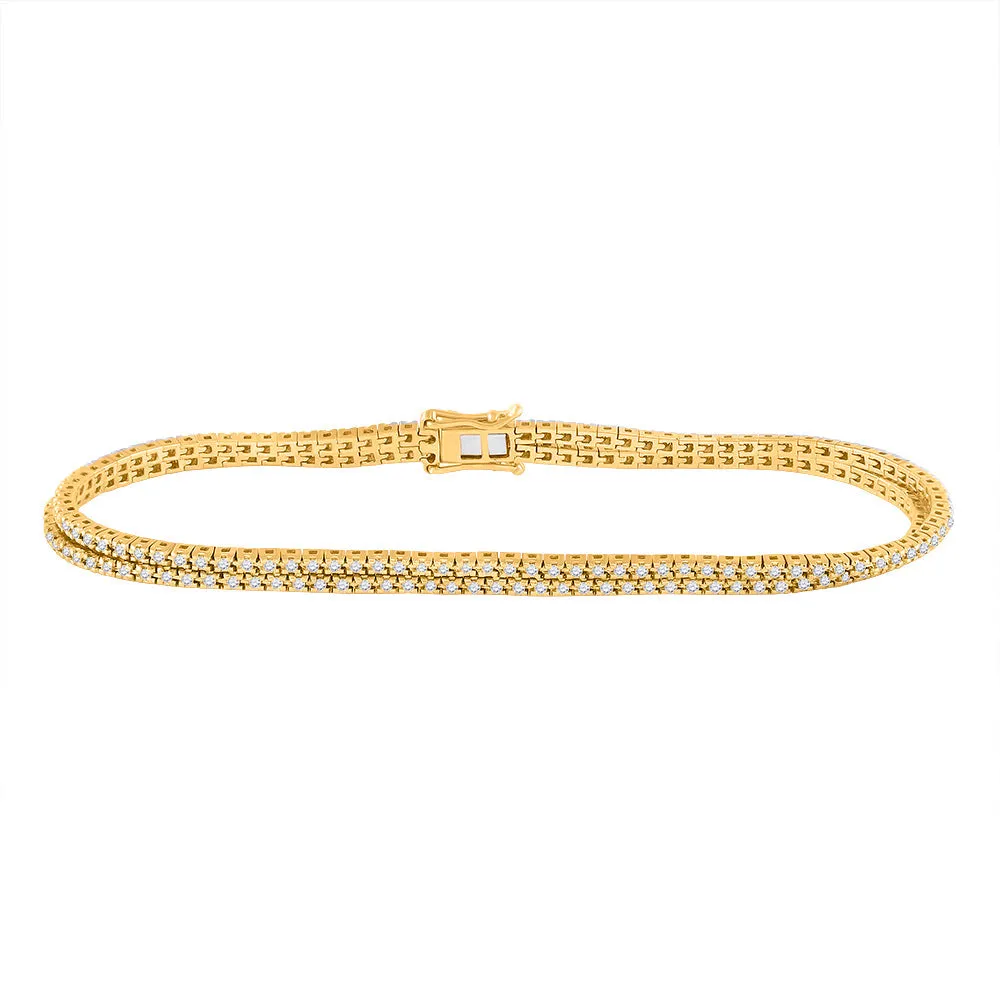 Keene Jewelers 14kt Yellow Gold Womens Round Diamond 2-Row Tennis Bracelet 1 Cttw