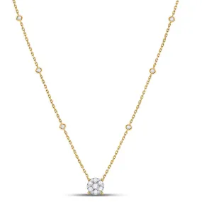 Keene Jewelers 14kt Yellow Gold Womens Round Diamond Fashion Cluster Necklace 5/8 Cttw