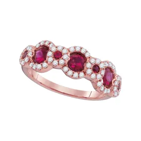 Keene Jewelers 18kt Rose Gold Womens Round Ruby 3-Stone Anniversary Ring 1 Cttw