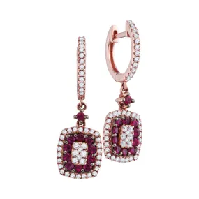 Keene Jewelers 18kt Rose Gold Womens Round Ruby Diamond Dangle Earrings 1-1/4 Cttw