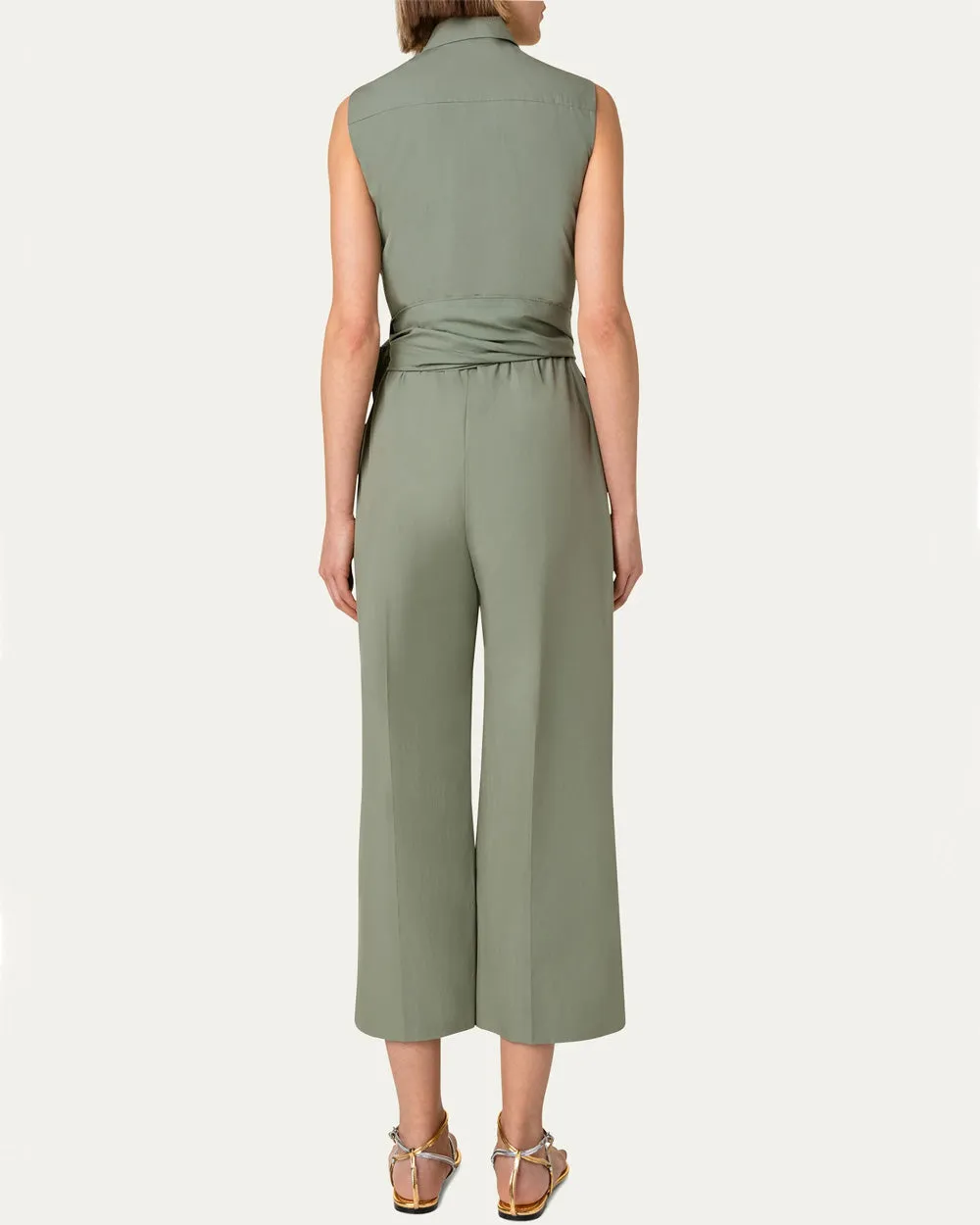 Khaki Sleeveless Wrap Jumpsuit