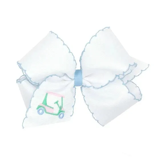 King Grosgrain Hair Bow With Moonstitch Edge- Golf Cart