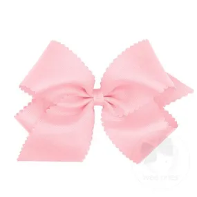 King Grosgrain Hair Bow With Scalloped Edge- Light Pink