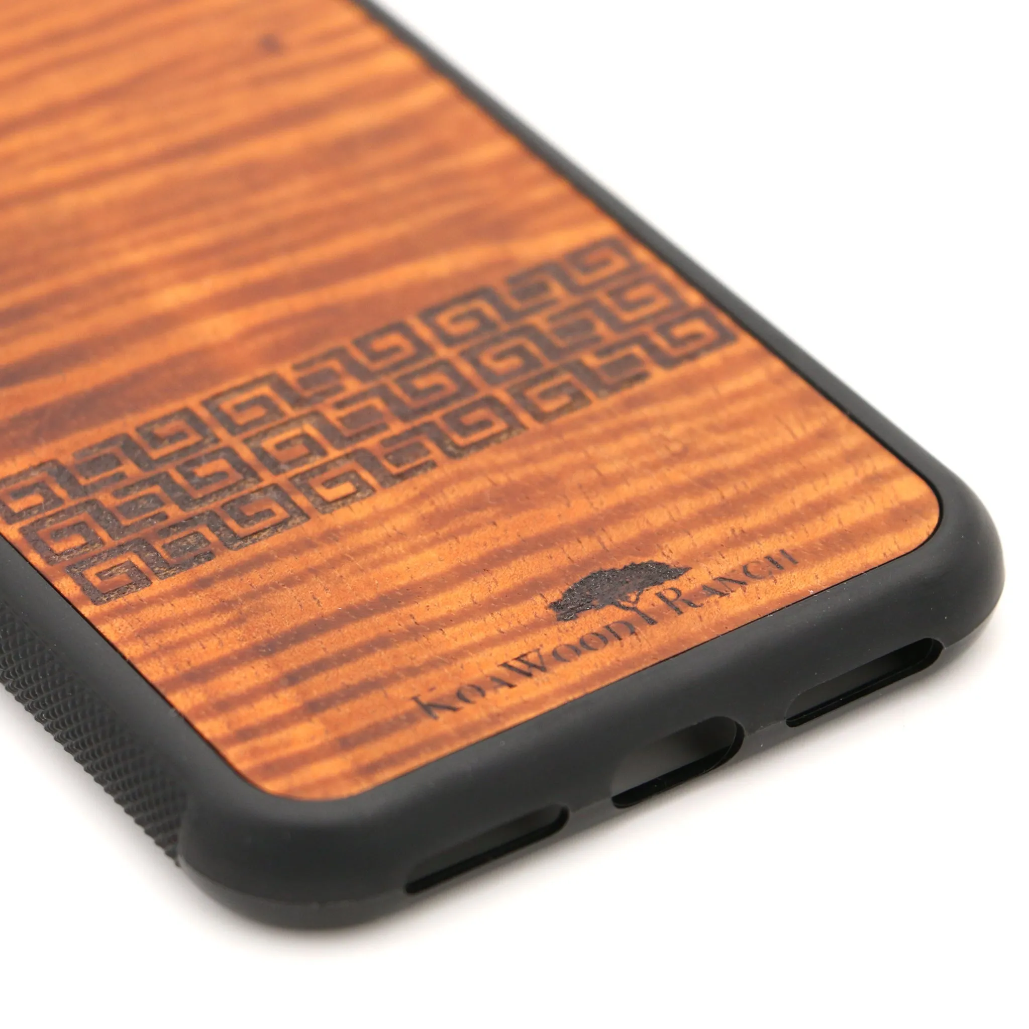 Koa Wood Phone Case Tribal Stripe Design