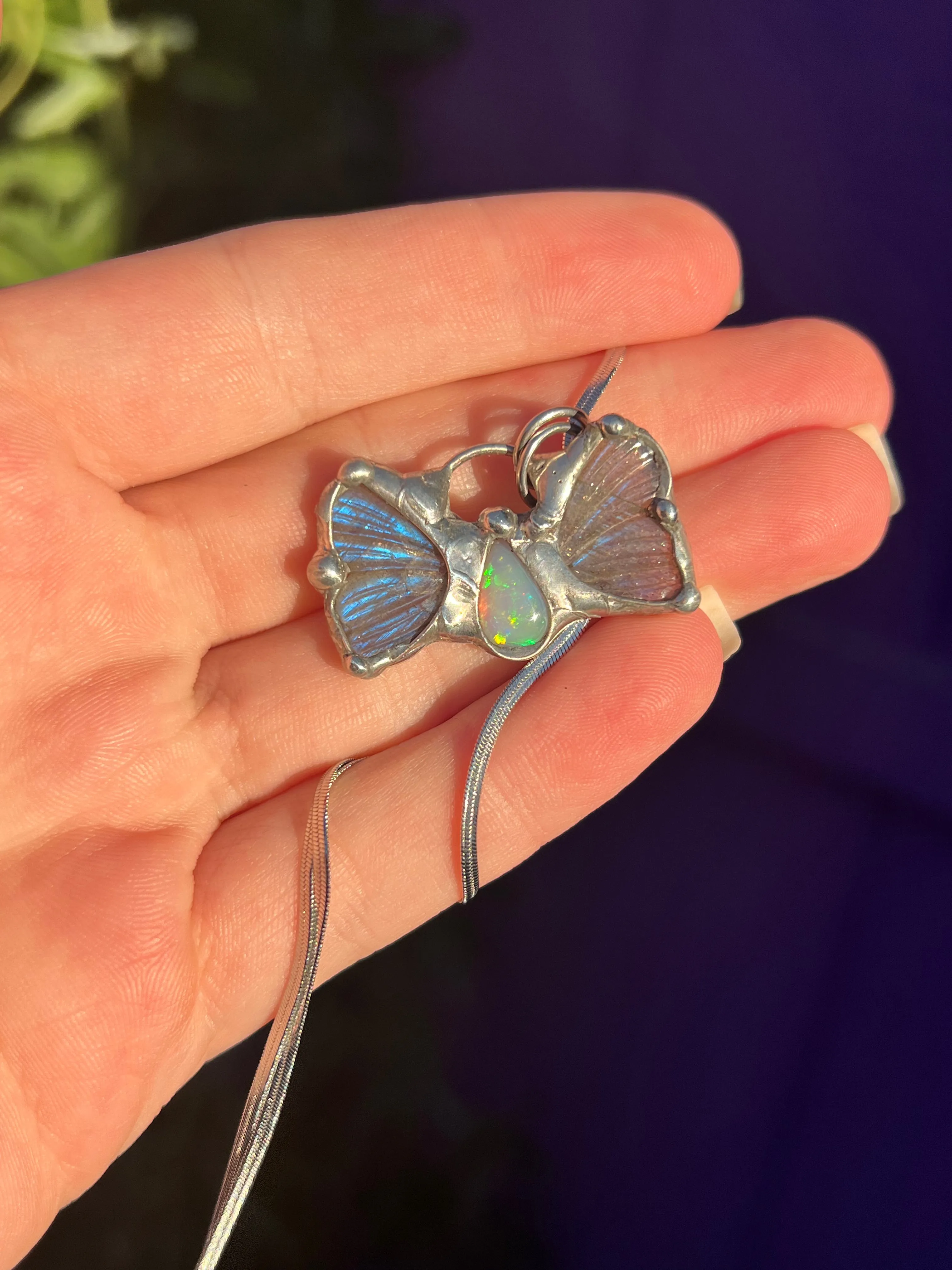 Labradorite and Opal butterfly amulet