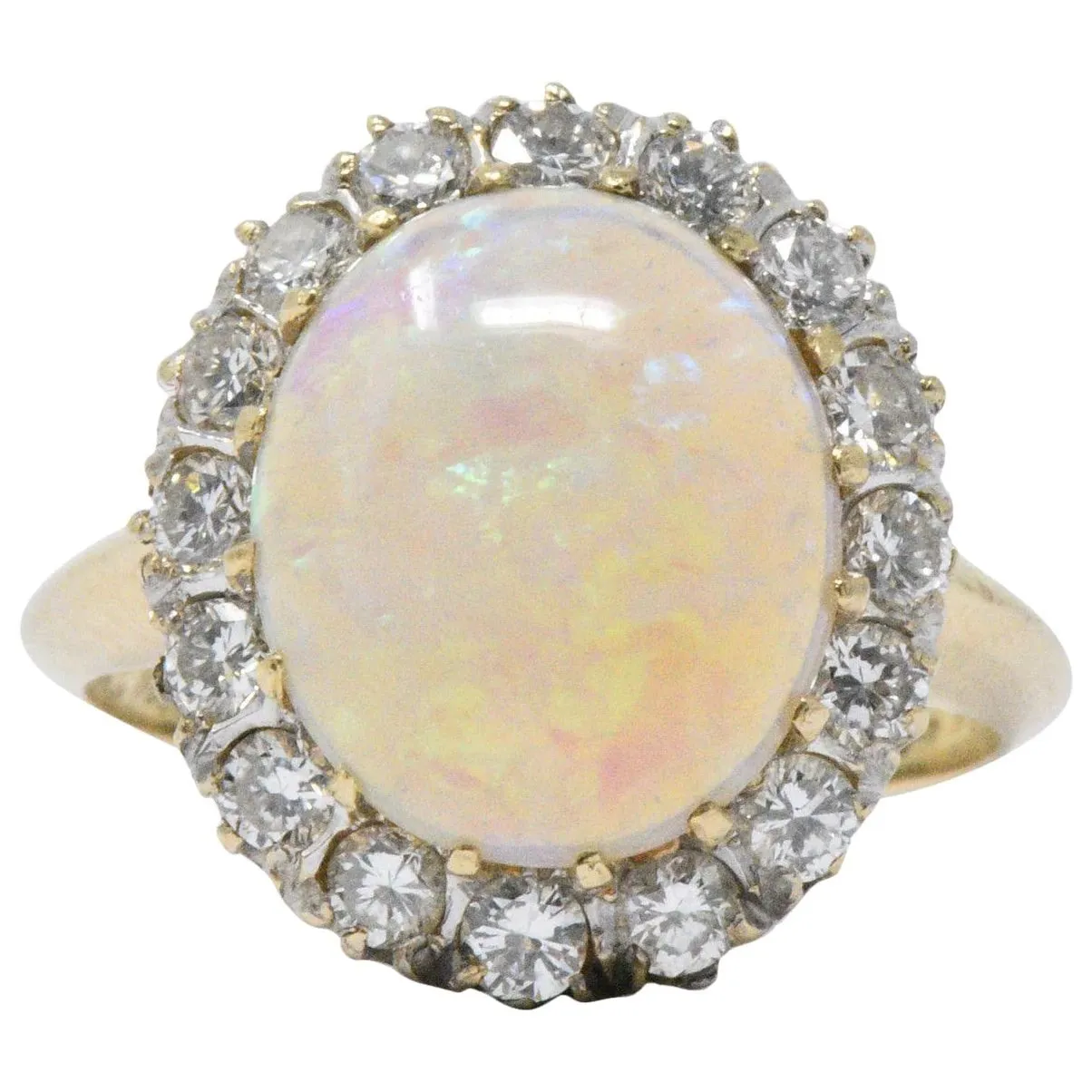 Late Victorian 0.65 CTW Diamond, Opal & 14K Gold Ring