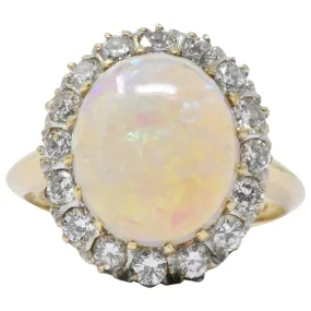 Late Victorian 0.65 CTW Diamond, Opal & 14K Gold Ring