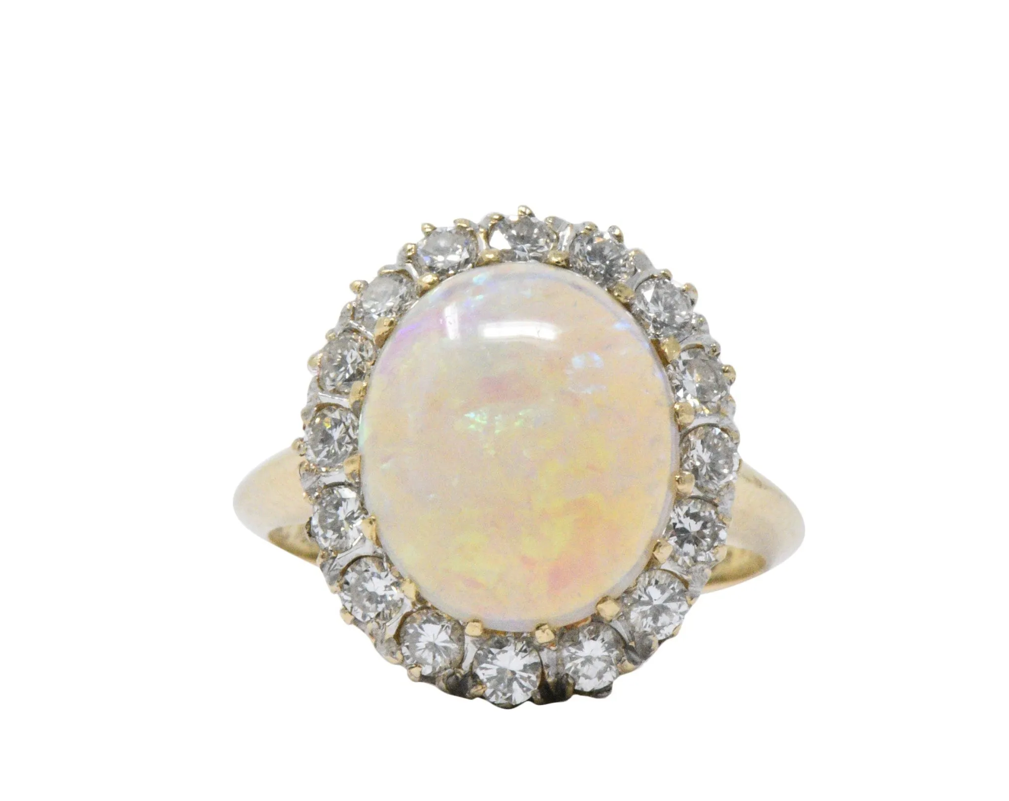 Late Victorian 0.65 CTW Diamond, Opal & 14K Gold Ring