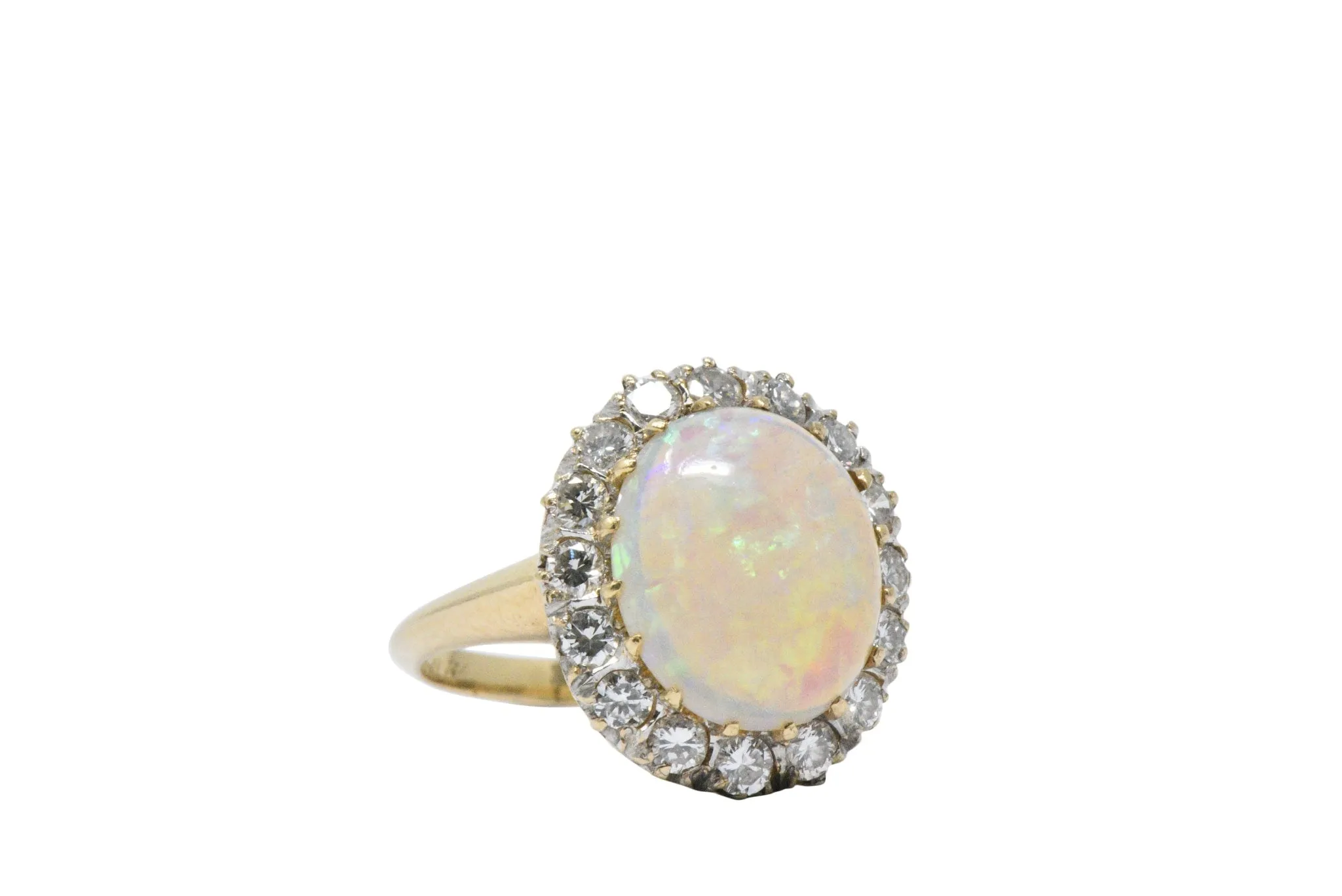 Late Victorian 0.65 CTW Diamond, Opal & 14K Gold Ring