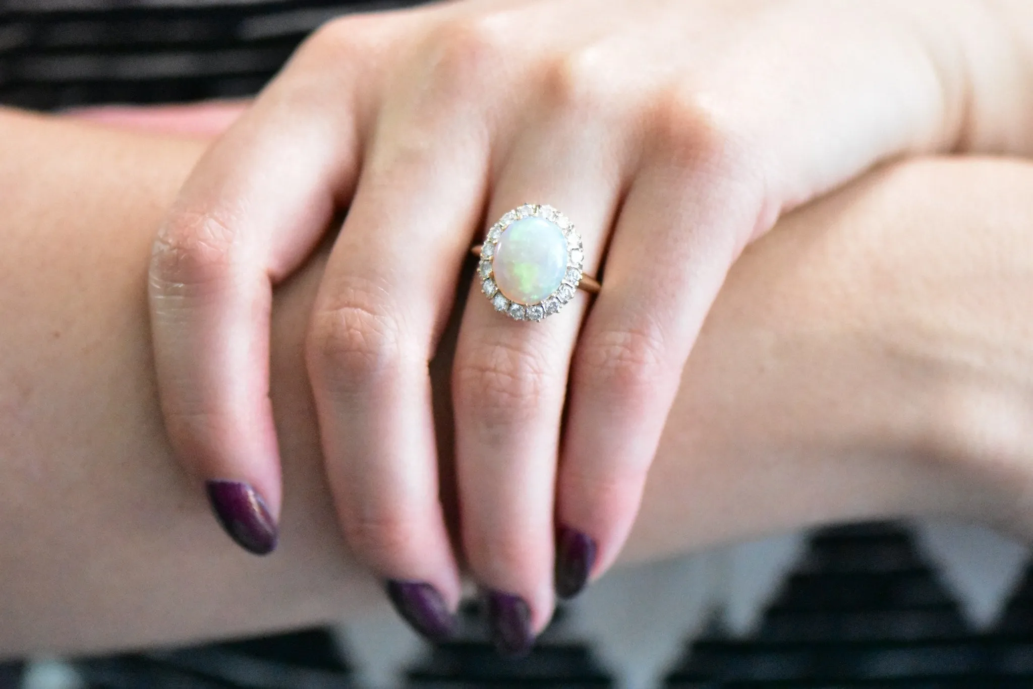 Late Victorian 0.65 CTW Diamond, Opal & 14K Gold Ring