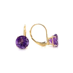 Leverback Amethyst Earrings in 14K Yellow Gold