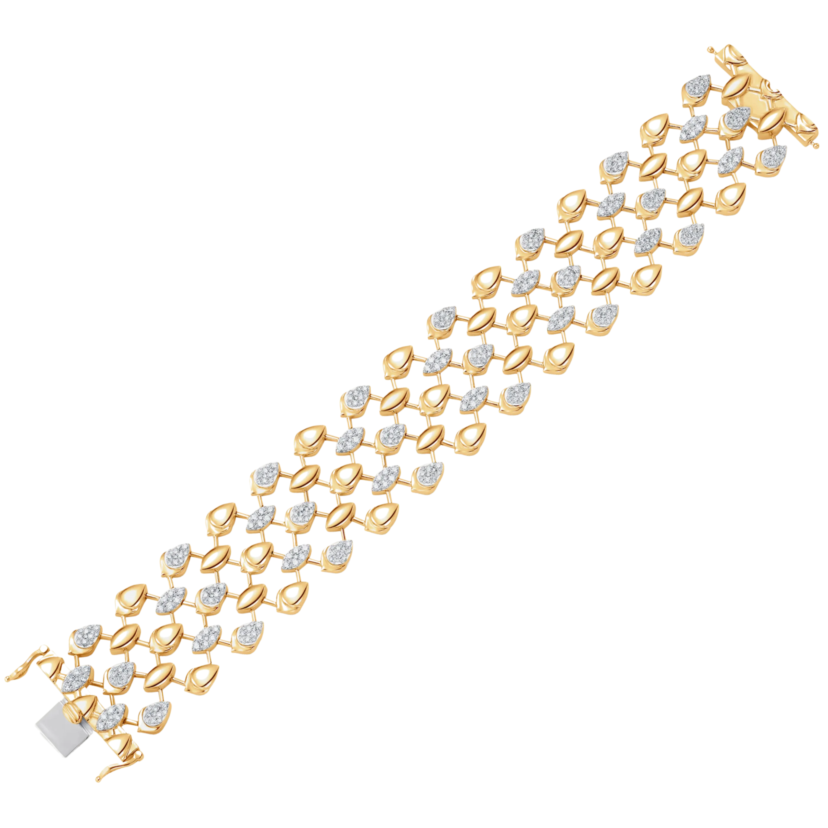 Lierre Gold and Diamond Five-Row Pear Marquise Partial Statement Link Bracelet