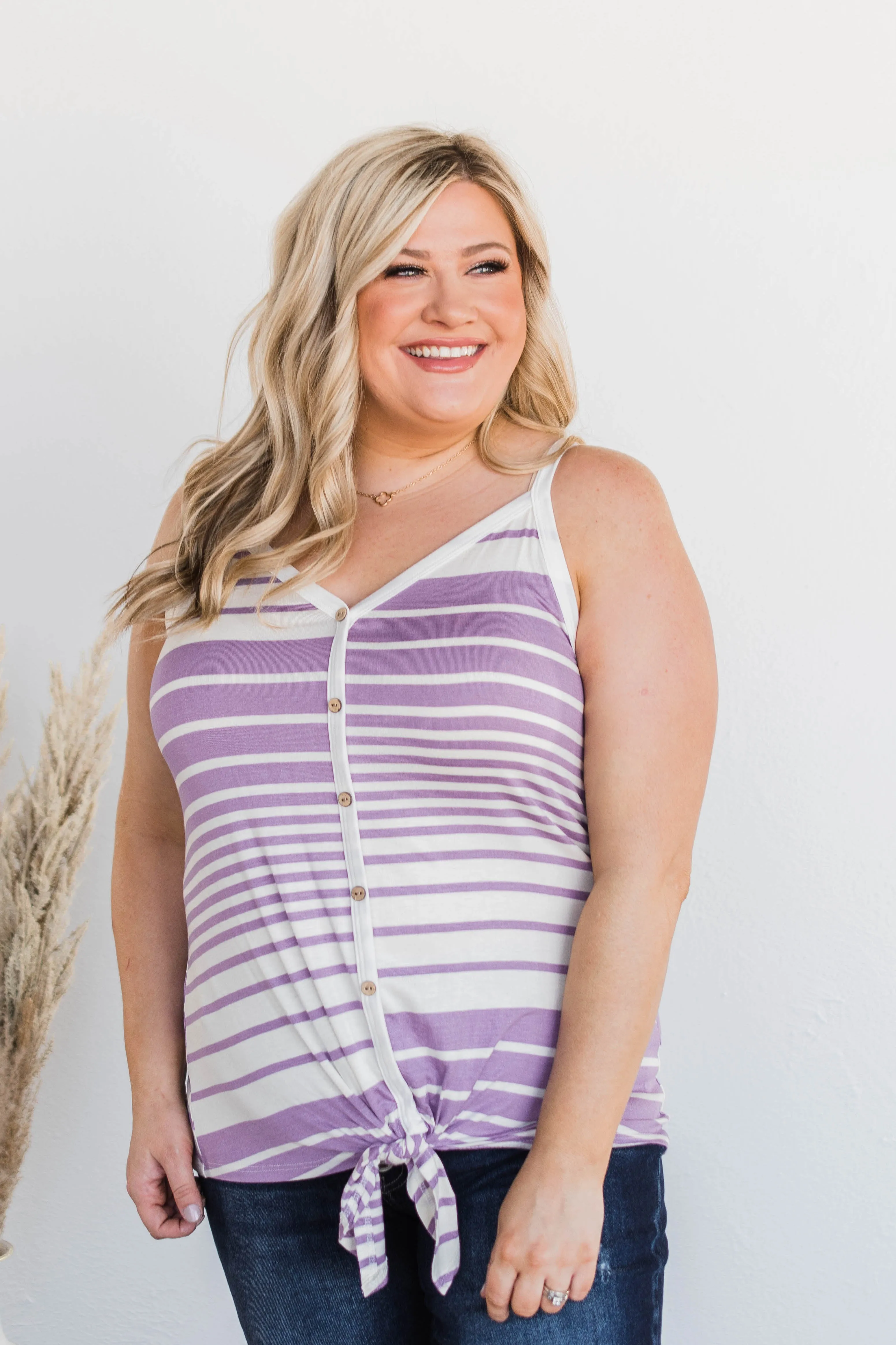 Love The Beach Stripe Tank- Purple & Ivory